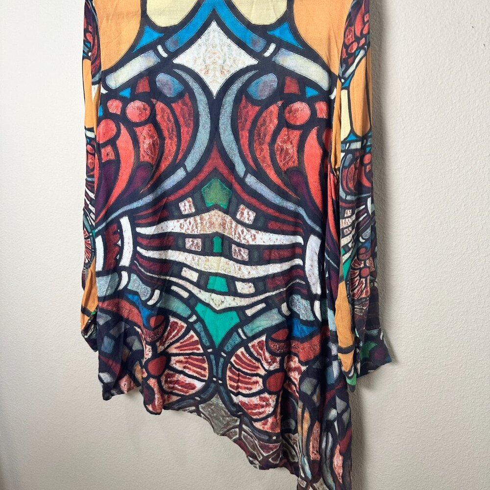 Milo's Boho Patterned Asymmetrical Blouse Top Tun… - image 6